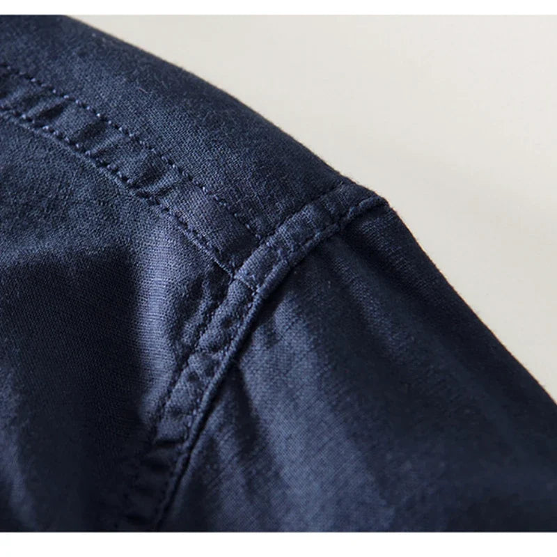 Linen Band-Collar Shirt