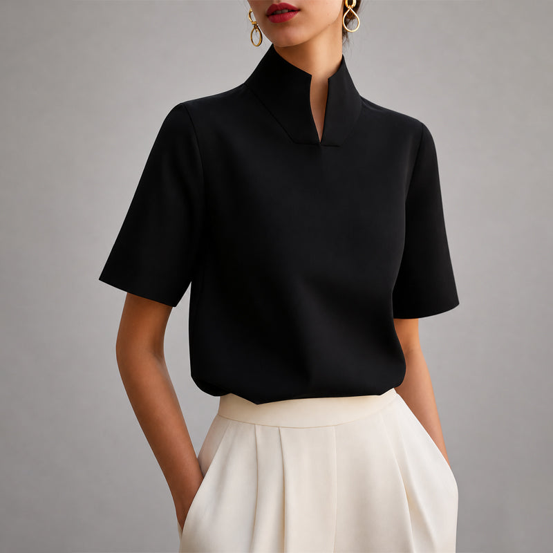 Split-Neck Short-Sleeve Blouse