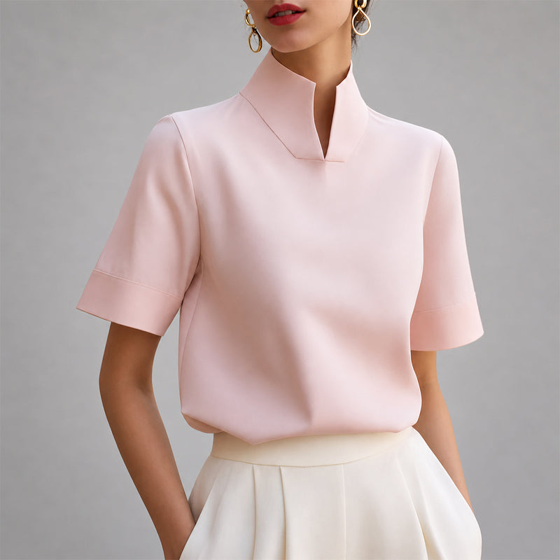 Split-Neck Short-Sleeve Blouse