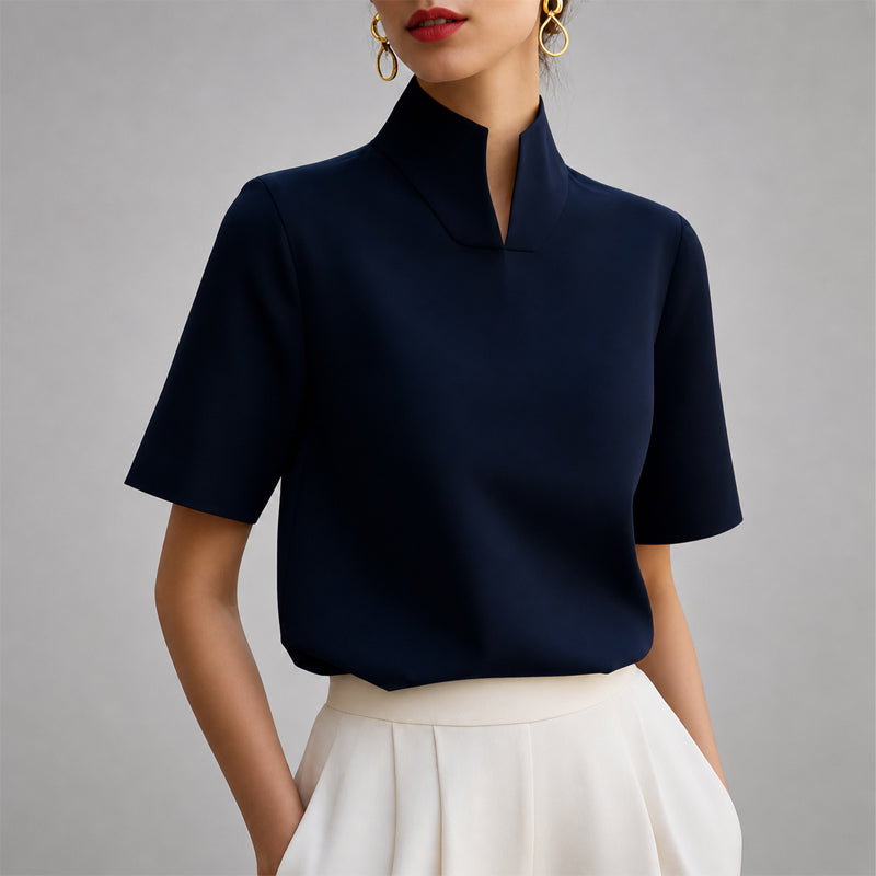 Split-Neck Short-Sleeve Blouse