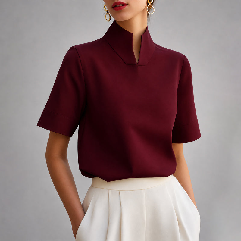 Split-Neck Short-Sleeve Blouse