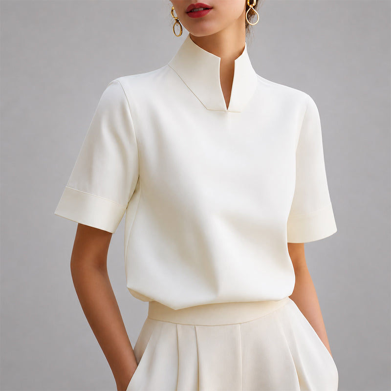 Split-Neck Short-Sleeve Blouse