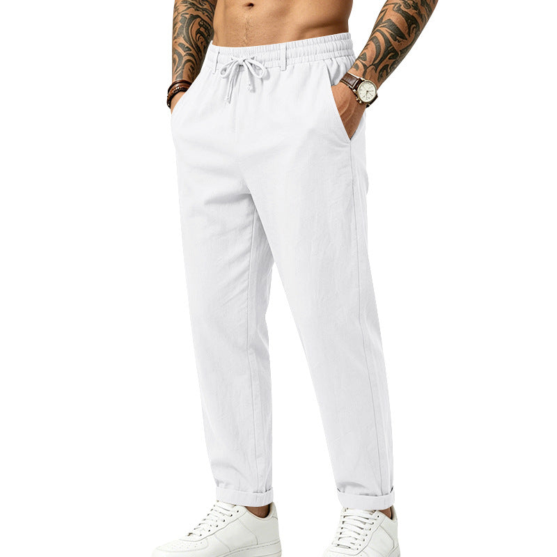 Linen Drawstring Straight-Leg Trousers