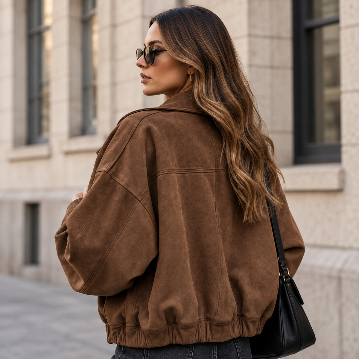 Suede-Look Relaxed Bomber Jacket