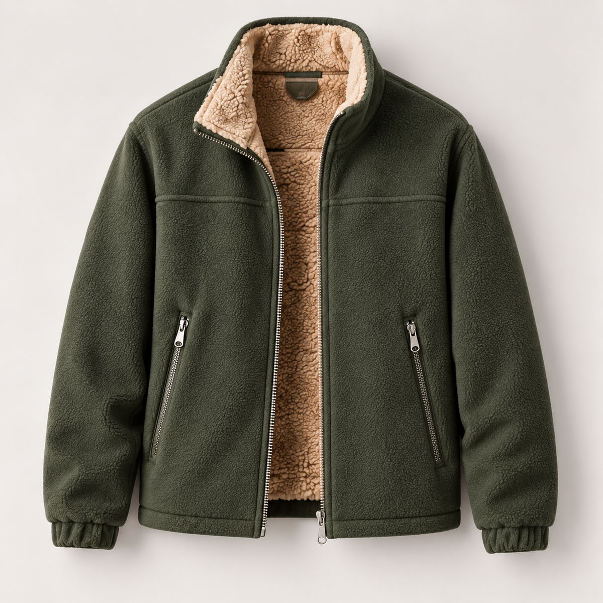 Fleece-Lined Stand-Collar Zip Jacket