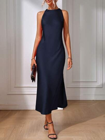 Satin-Look Slit Maxi Dress