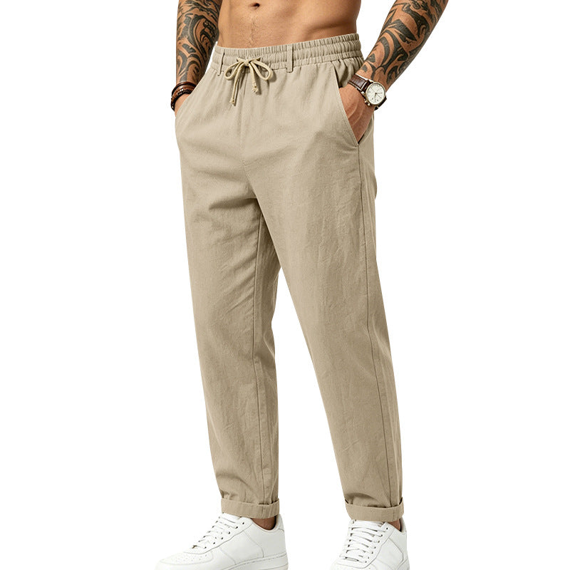 Linen Drawstring Straight-Leg Trousers
