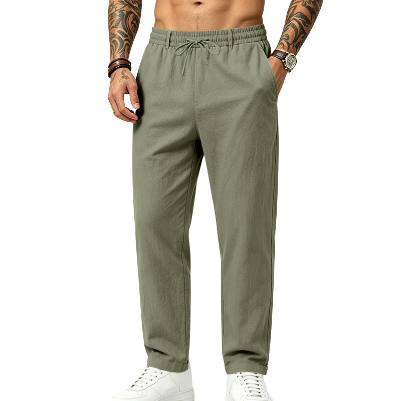 Linen Drawstring Straight-Leg Trousers