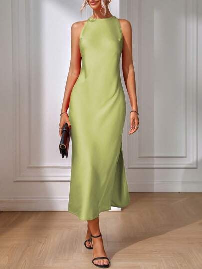 Satin-Look Slit Maxi Dress
