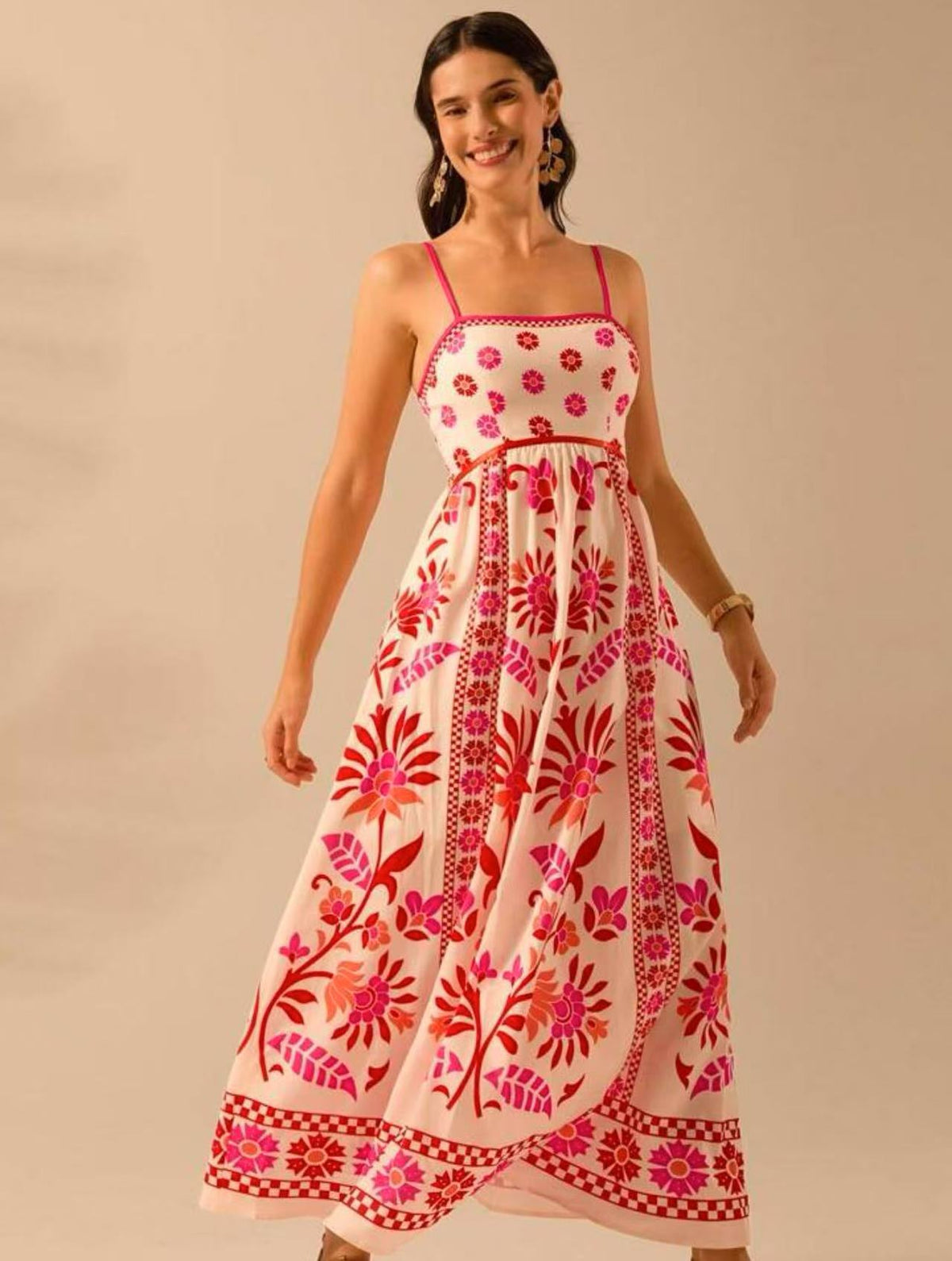 Floral Adjustable-Strap Maxi Dress