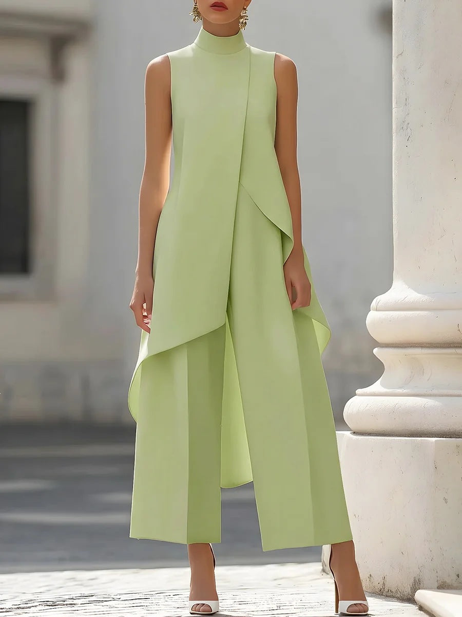 High-Neck Sleeveless Wide-Leg Jumpsuit