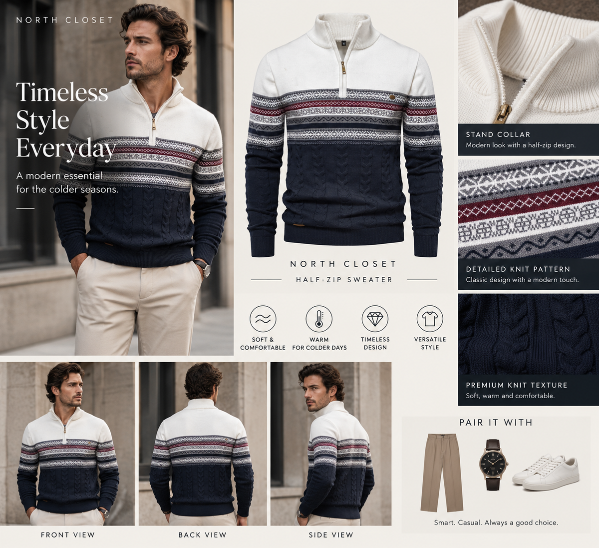 Colour-Block Half-Zip Sweater