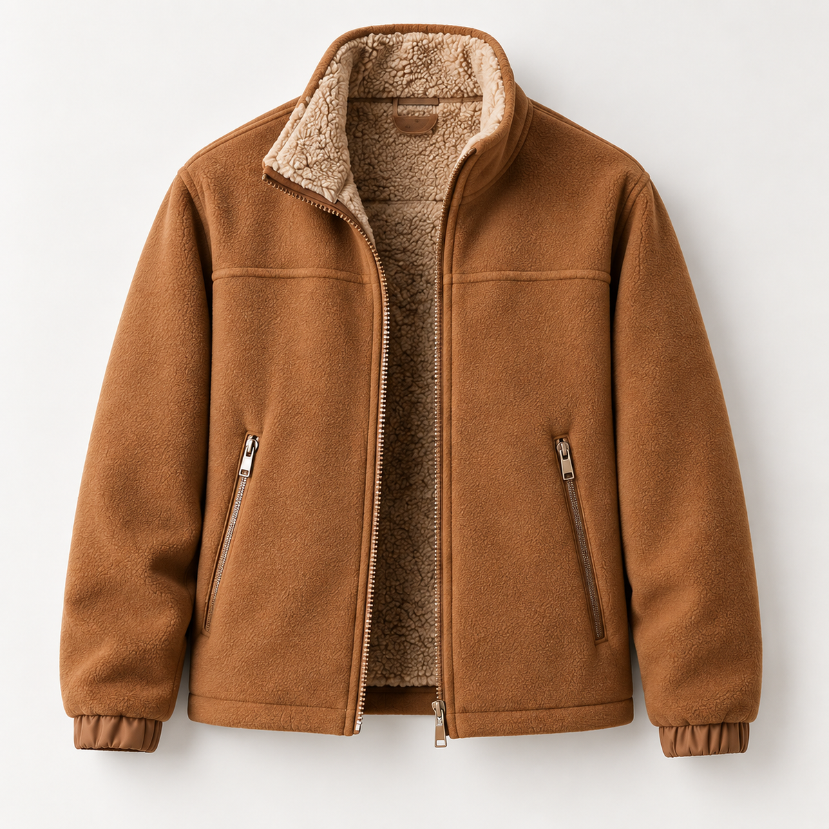 Fleece-Lined Stand-Collar Zip Jacket