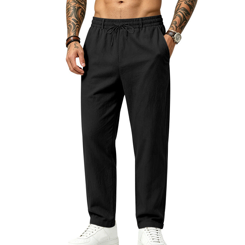 Linen Drawstring Straight-Leg Trousers