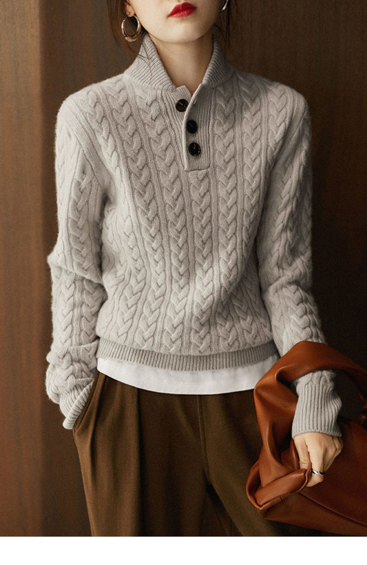 Textured Stand-Collar Knit Sweater