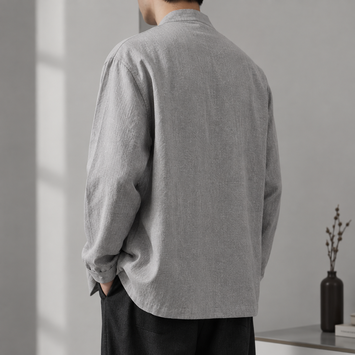 Open-Front Stand-Collar Shirt Jacket