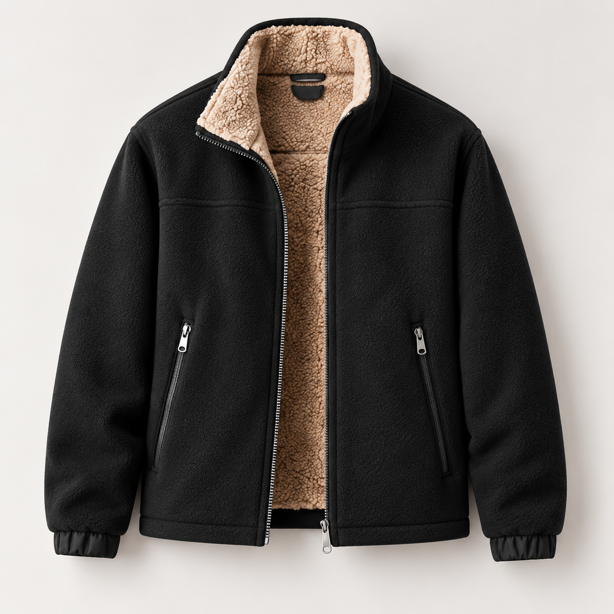 Fleece-Lined Stand-Collar Zip Jacket