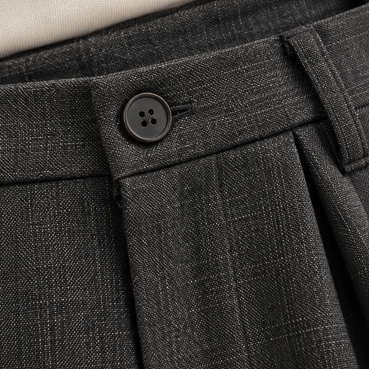 Wide-Leg Pleated Wool-Blend Trousers