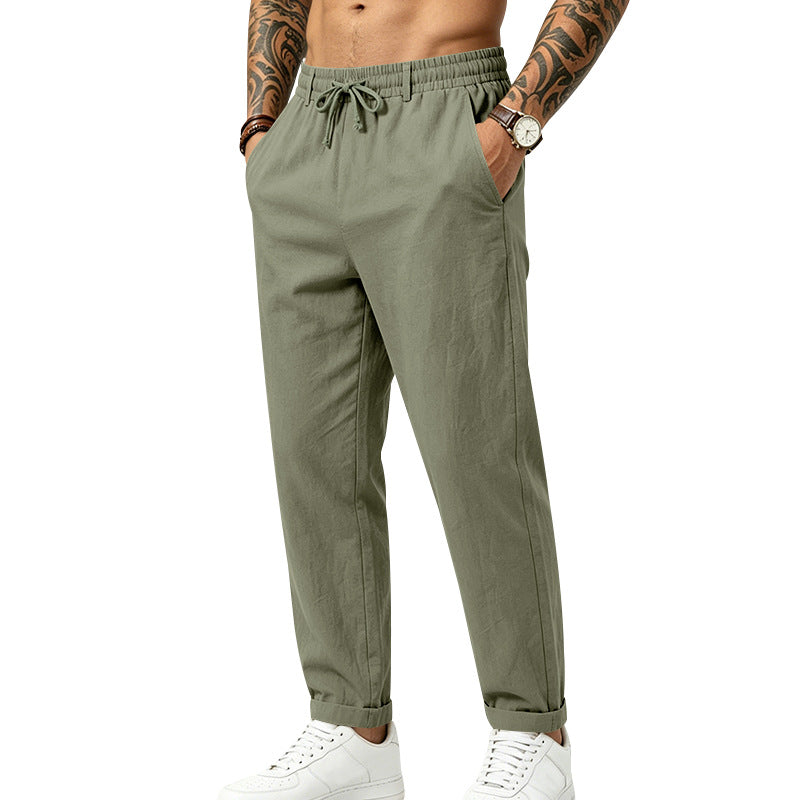 Linen Drawstring Straight-Leg Trousers