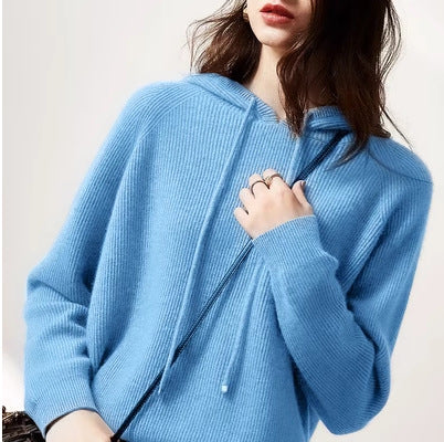 Bow-Detail Hooded Knit Sweater