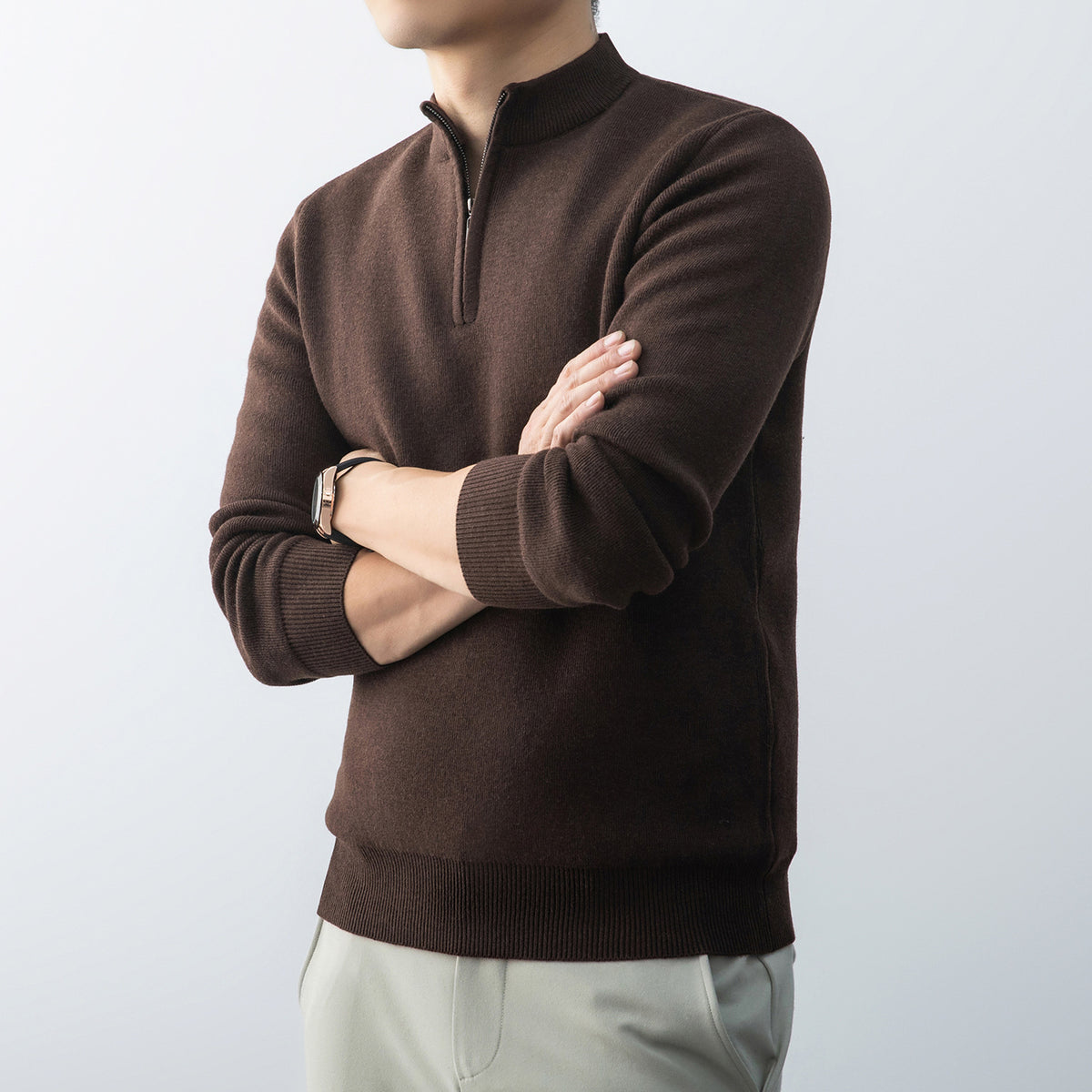 Fleece-Lined Zip-Neck Sweater