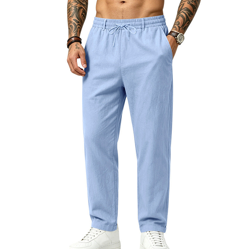 Linen Drawstring Straight-Leg Trousers