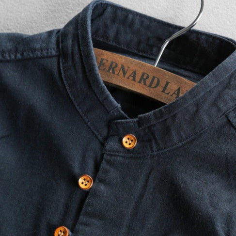 Cotton-Linen Band-Collar Shirt