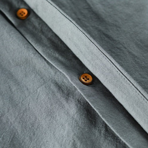 Cotton-Linen Band-Collar Shirt